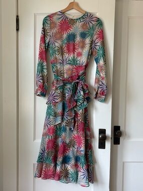 Paper Parachute Multicolor Starburst Long-Sleeve Wrap Midi Dress